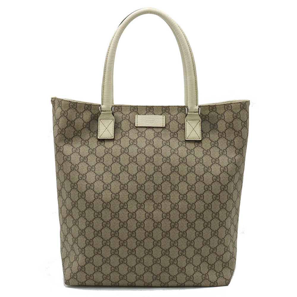 Gucci GG Supreme Plus Tote Bag Shoulder Leather Beige Brown Cream Ivory White